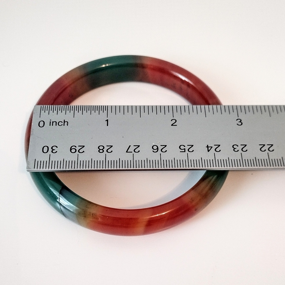Green And Orange Agate Bangle Bracelet - Picture 4 of 5